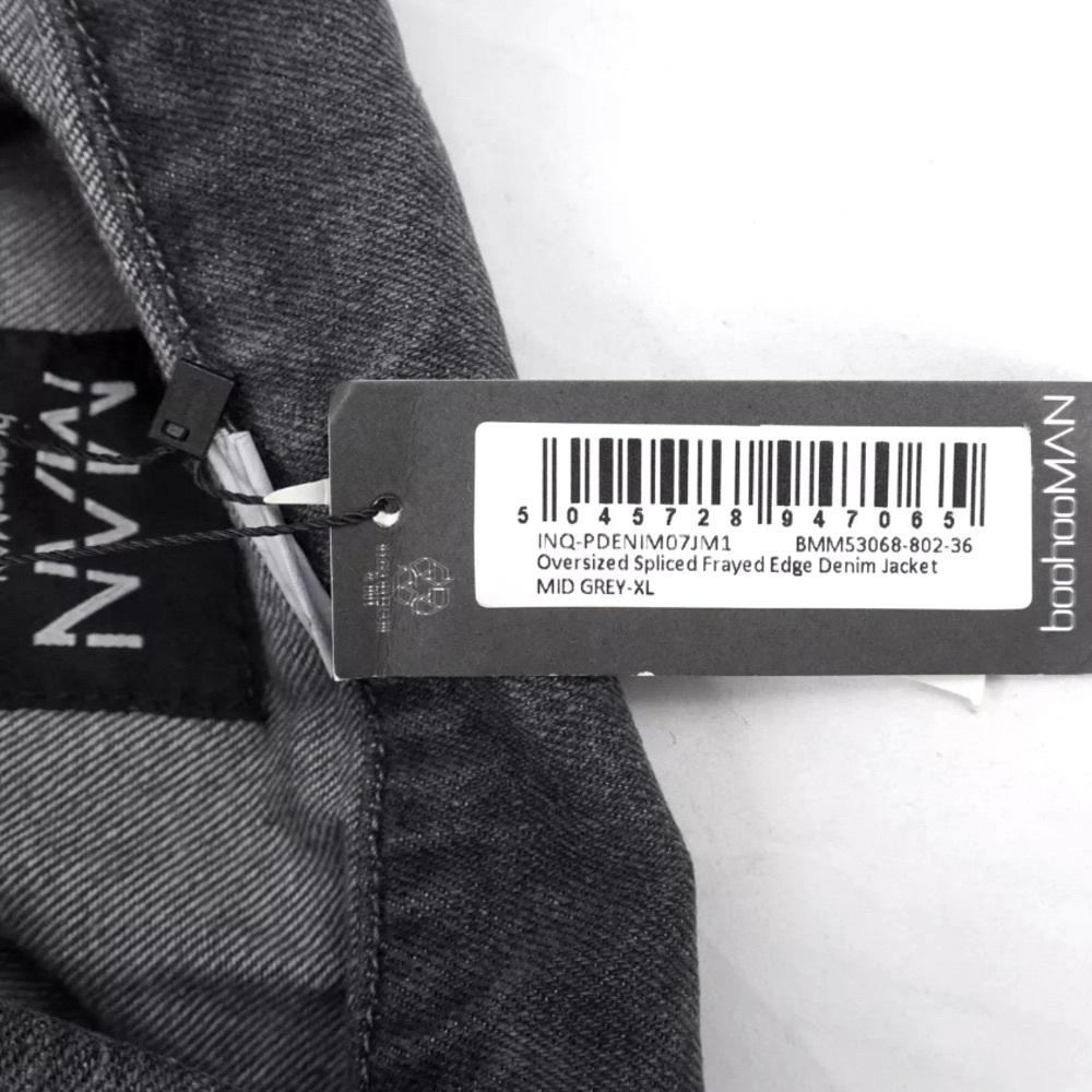 NWT [BoohooMan] Oversized Spliced Frayed Edge Denim Jacket in Mid Gray Men's XL - Picture 10 of 10